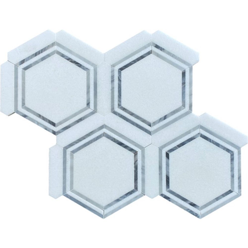 Belluno Designs AMEL-1000 Amelia 6.5" x 6" Thassos & Carrara Hexagon Polished Mosaic Wall & Floor Tile